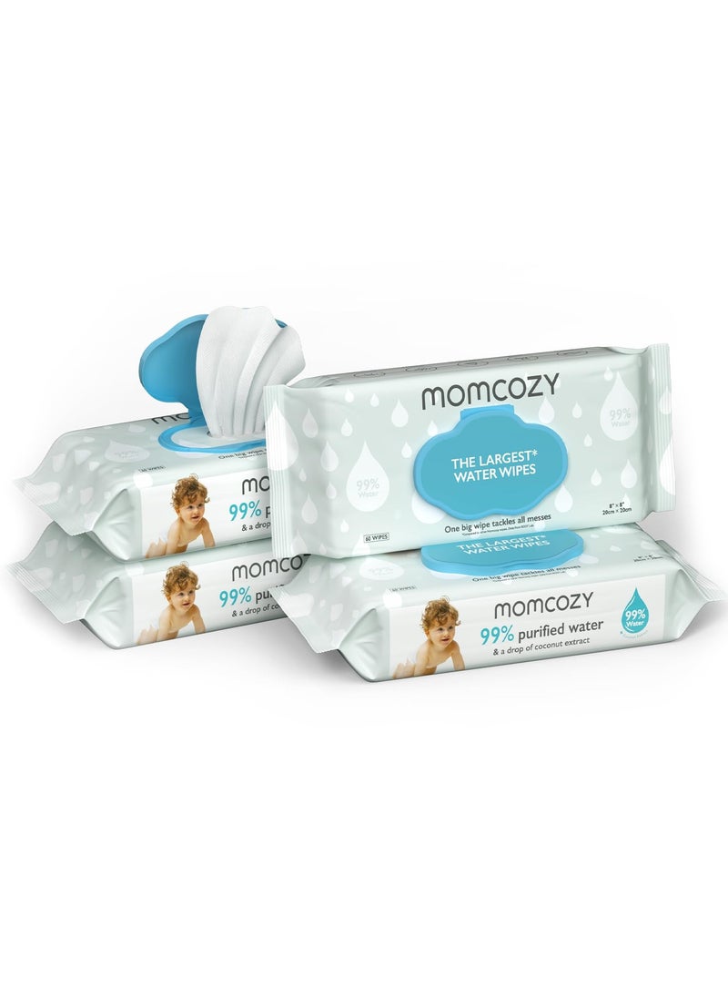 Momcozy - Baby Wipes, Wet Wipes-Extra Large Size Design, 99% Water Based Wipes and a Drop of Coconut Extract, 240 Count (4 packs) - Image 1