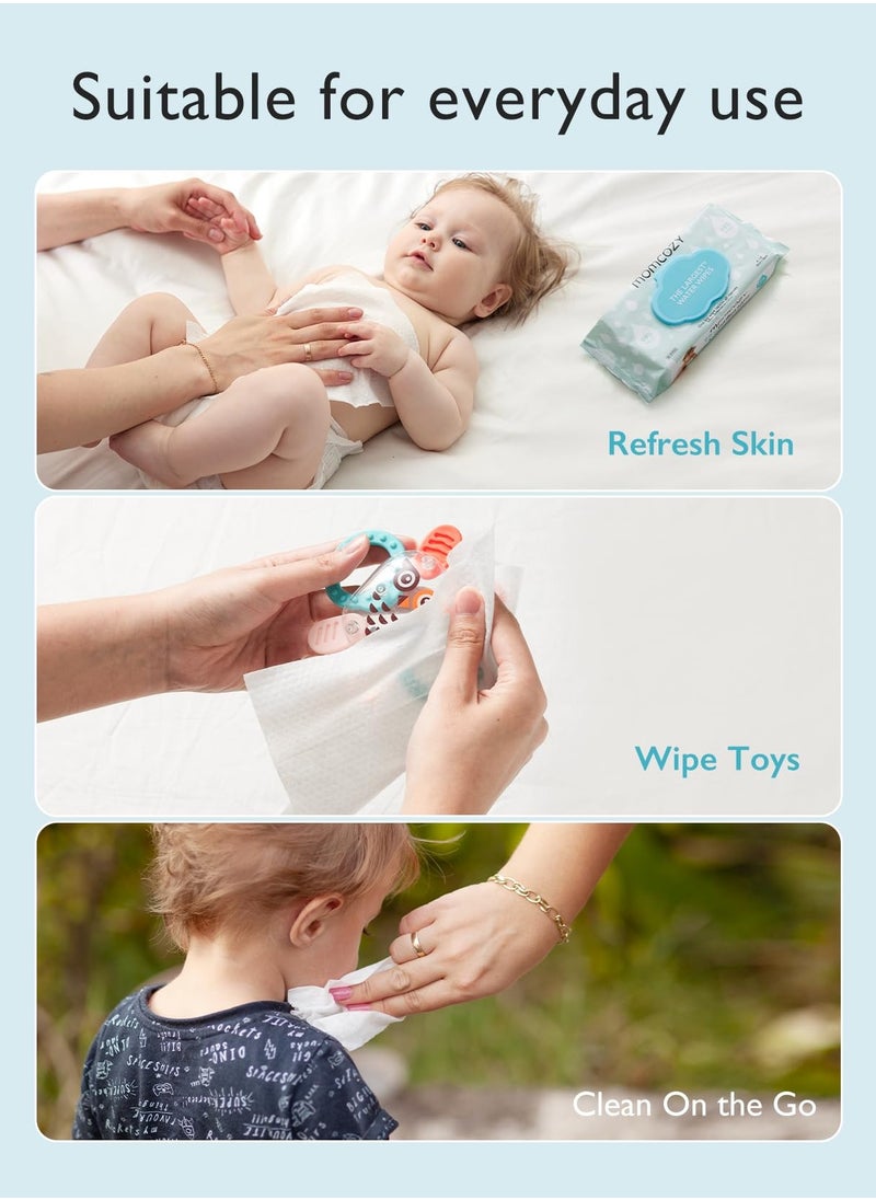 Momcozy - Baby Wipes, Wet Wipes-Extra Large Size Design, 99% Water Based Wipes and a Drop of Coconut Extract, 240 Count (4 packs) - Image 1