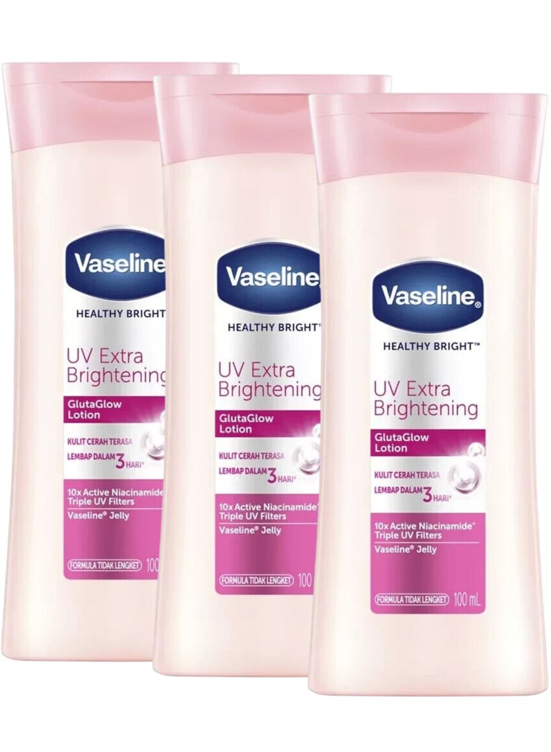 Vaseline (Pack of 3) Healthy Bright UV Extra Brightening, Gluta Glow Lotion, 3x100mL - Image 1
