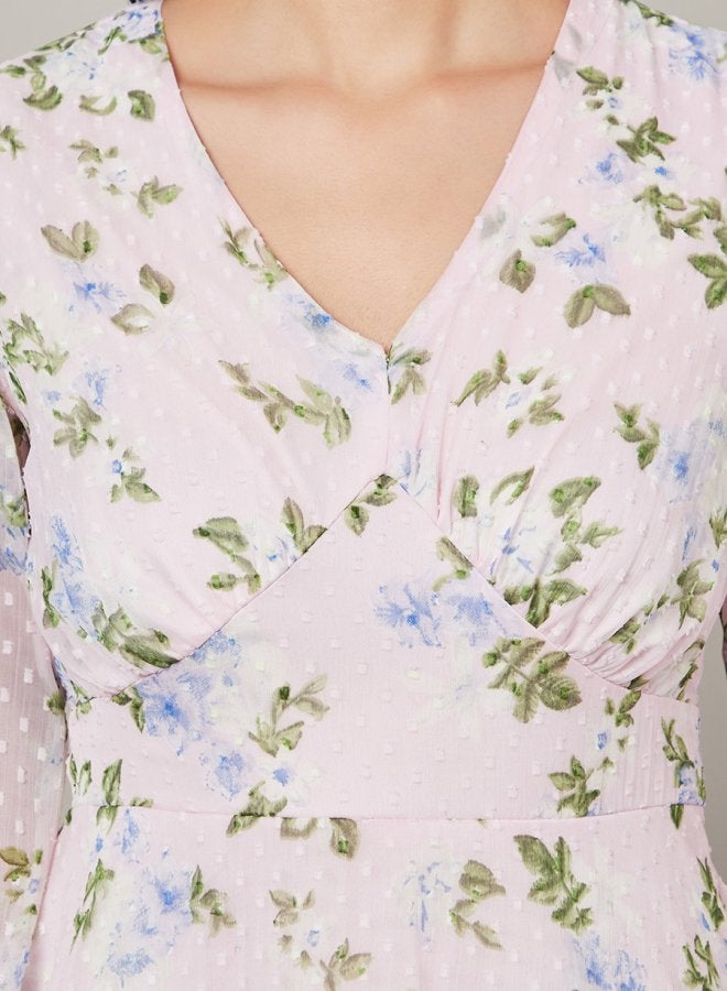 Styli Floral Print Dobby Layered Maxi Dress  - Image 3
