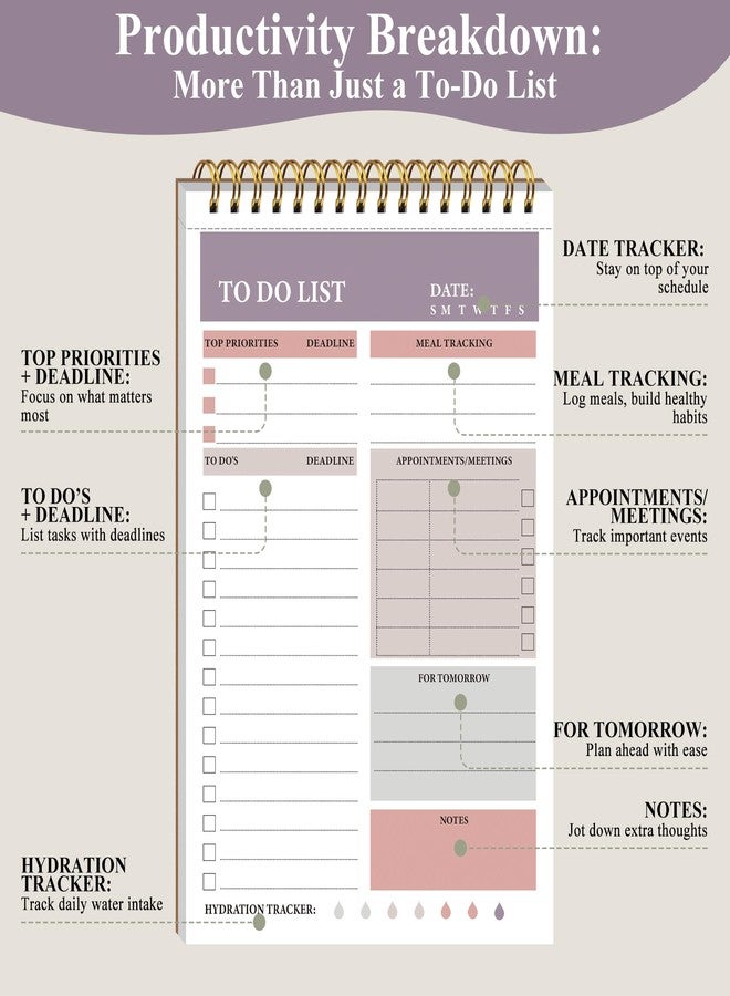 HAUTOCO 2 Packs to Do List Notepad, A5 to Do List Notebook for Work Undated Tear Off Daily Planner Notepad Task Checklist Organizer for Home Office School, Totally 208 Pages - Image 3