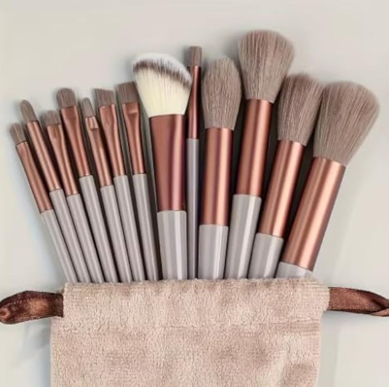Professional Makeup Brush Set, 13 Pcs Rose Gold Gray Handle Soft Synthetic Hair with Storage Bag for Face Eyes Lips