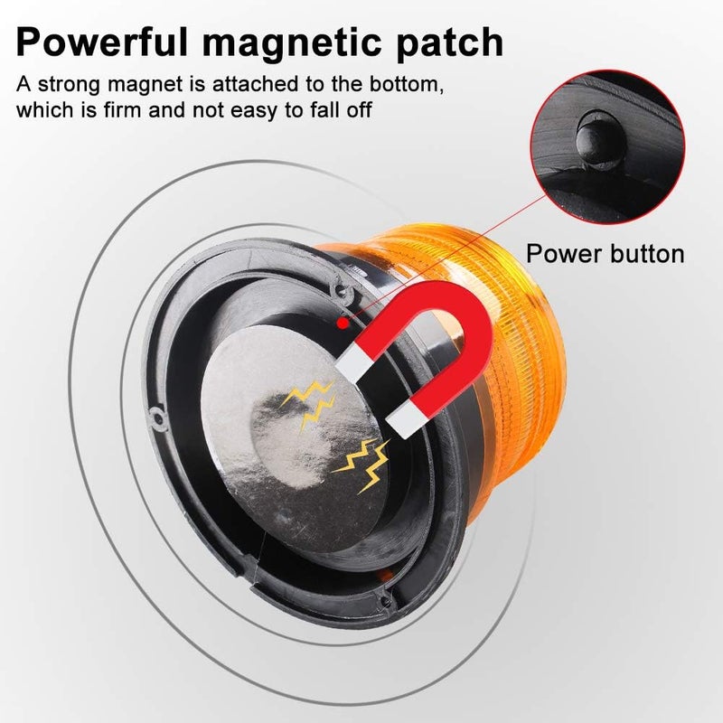 Sidaqi Solar-Energy LED Beacon Strobe Light 12V Amber with Magnetic Base - Image 3