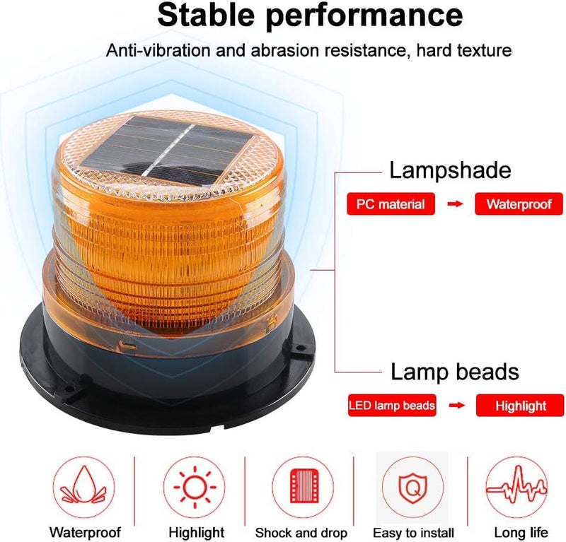 Sidaqi Solar-Energy LED Beacon Strobe Light 12V Amber with Magnetic Base - Image 4