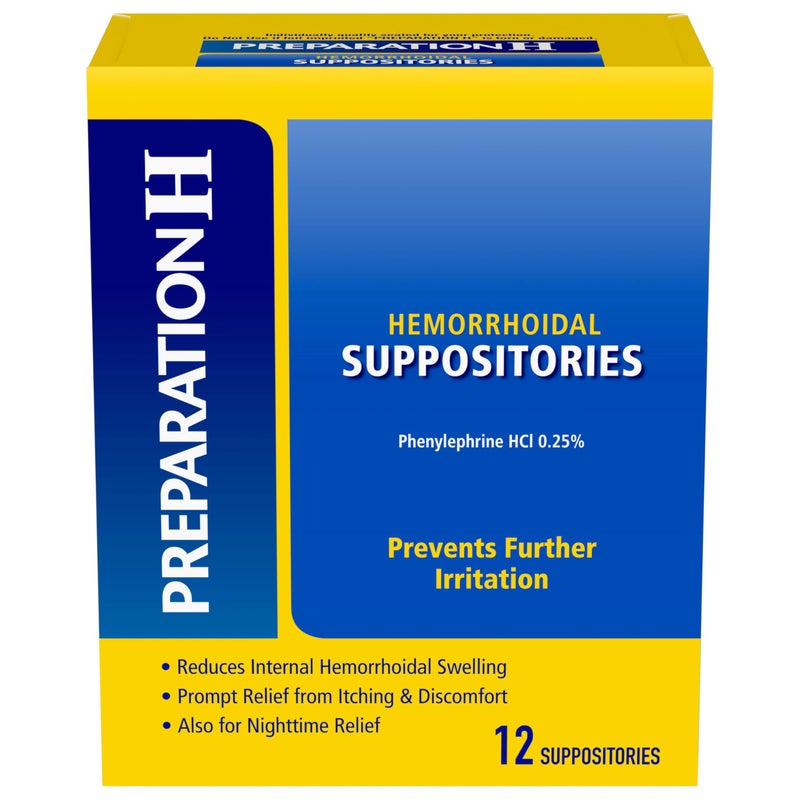 Preparation H تحاميل Preparation H للبواسير لتخفيف الحكة والانزعاج - 12 قطعة (عبوة من 1) - Image 1