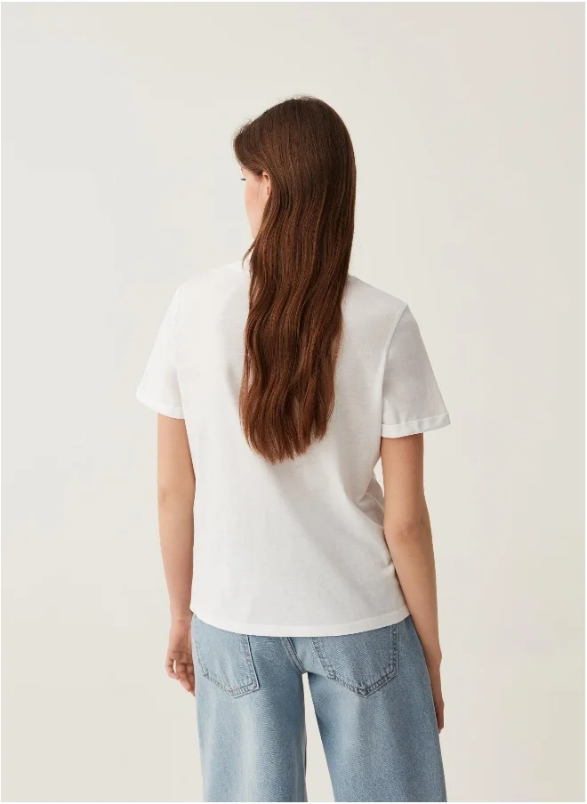 او في اس Ovs T-Shirt In Cotton With Foliage Print