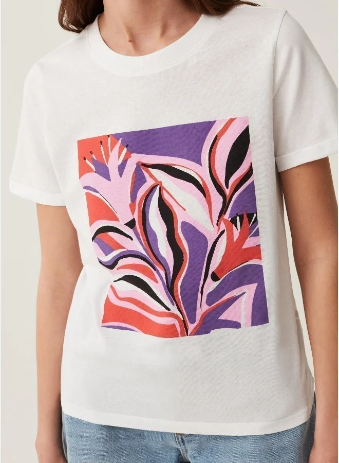Ovs Ovs T-Shirt In Cotton With Foliage Print