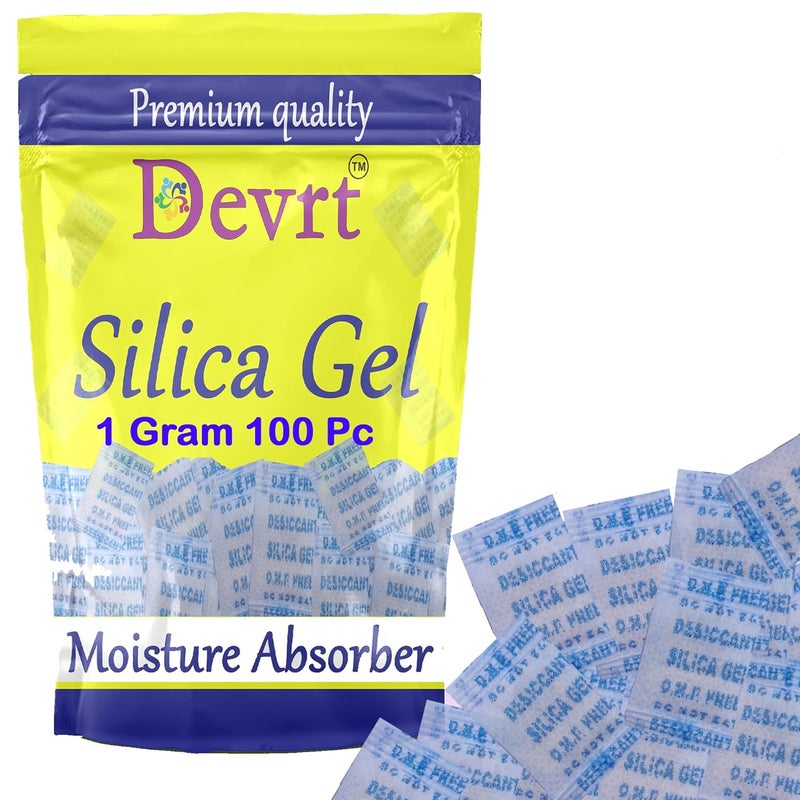 Devrt Devrt Silica Gel 1 Gm Pouch 100 Pcs Pack Moisture absorbents Dehumidifier Silica Gel Bags for Moisture Room Cupboard Kitchen ShoeWardrobeCarCamera LensesEtc - Image 1