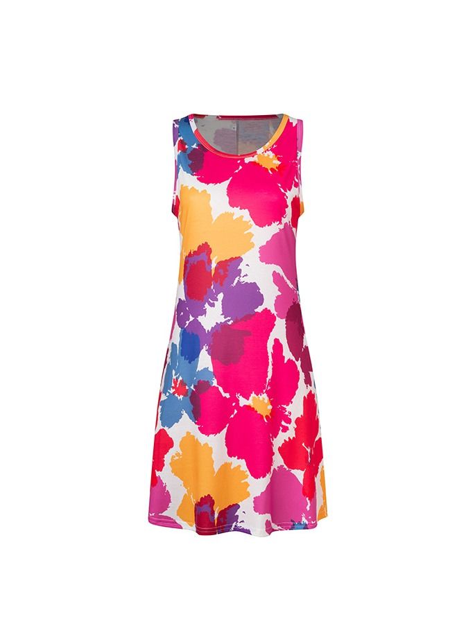Loquat Women New Sleeveless 3D Print Round Neck Vest Dress