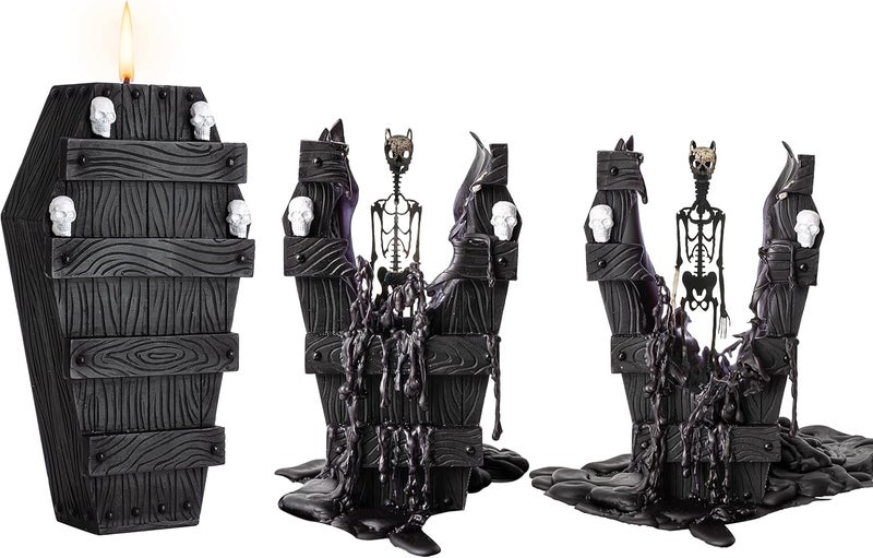 Gute Candles Skull Coffin Skeleton Candle R.I.P. 7x5 Inches Burns 12 Hours! Spooky Decorations & Decor - Skull & Bones Goth Candles - Decor Spooky Horror Gift Gothic Gift - Image 1