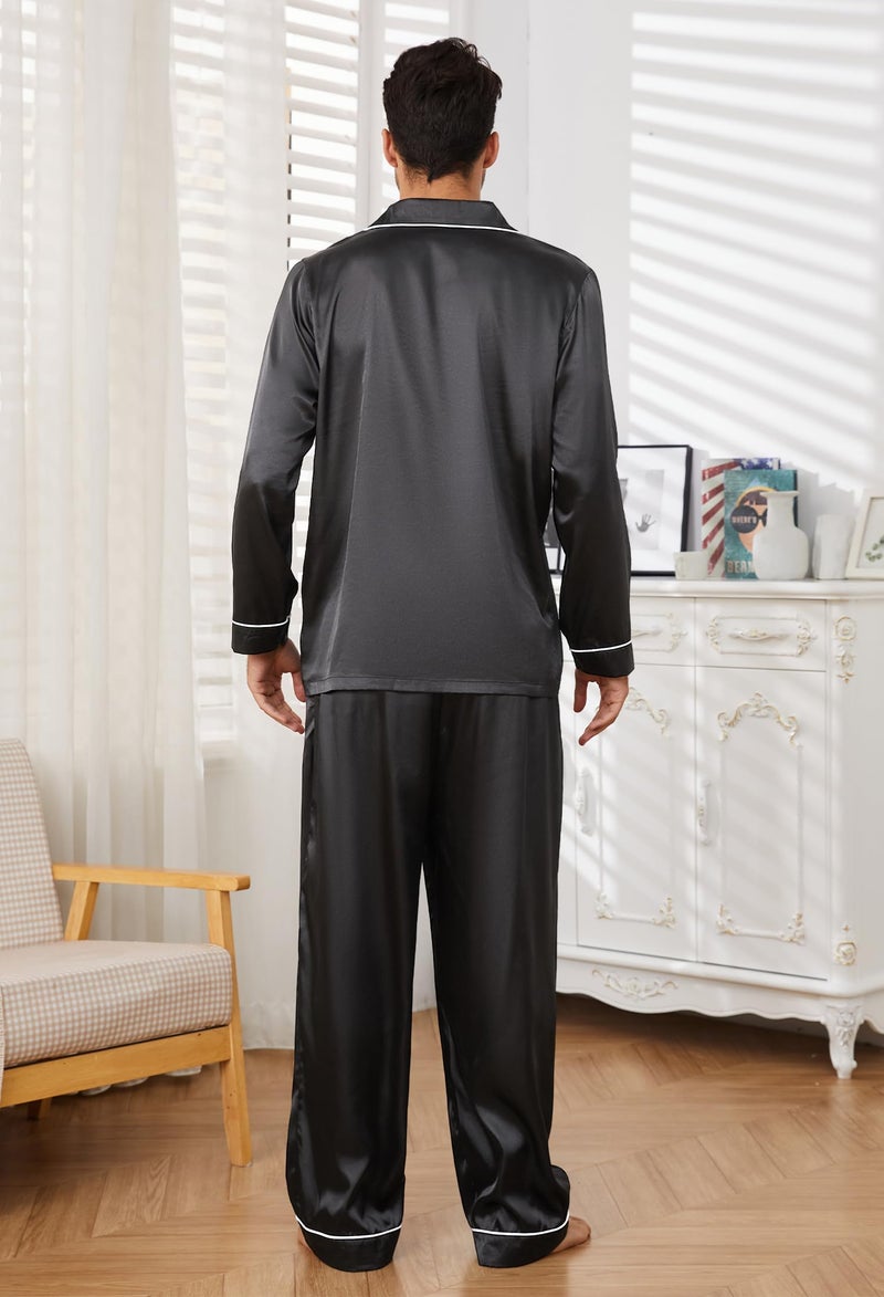 U2SKIIN Mens Silk Pajamas Set, Long Sleeve Satin Pajamas for Men Sleepwear Button Down Pjs Set Two-piece(BLACK,L) - Image 4