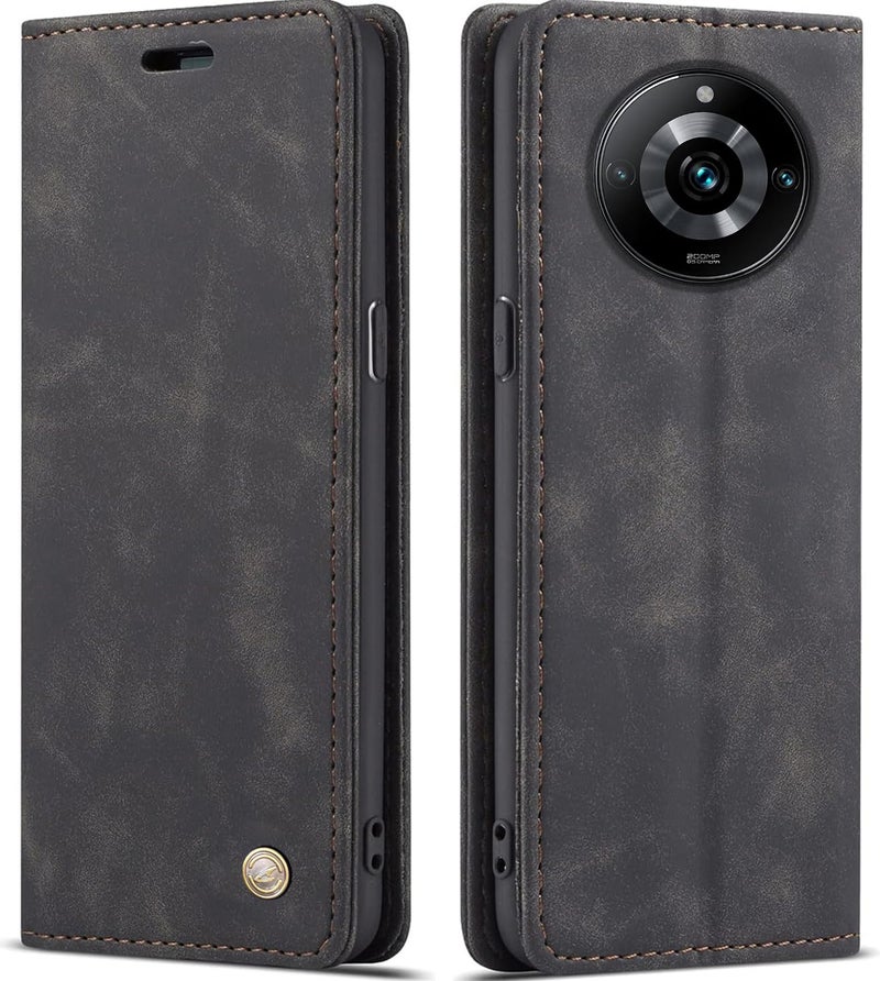 ClickCase غطاء ClickCase لهاتف Realme Narzo 60 5G من سلسلة جلد الخروف الاصطناعي، غطاء محفظة قابل للطي مع قاعدة مائلة وإغلاق مغناطيسي، خفيف الوزن ونحيف لغطاء Realme Narzo 60 5G (أسود رمادي) - Image 1