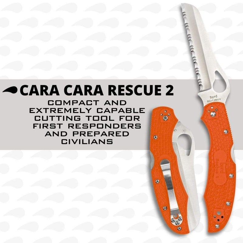 Spyderco سكين إنقاذ خفيف الوزن من بيرد كارا كارا 2 بشفرة من الفولاذ المقاوم للصدأ بطول 3.88" وشكل قدم الأغنام ومقبض FRN برتقالي عالي الأداء - سبايدر إيدج - BY17SOR2 - Image 2