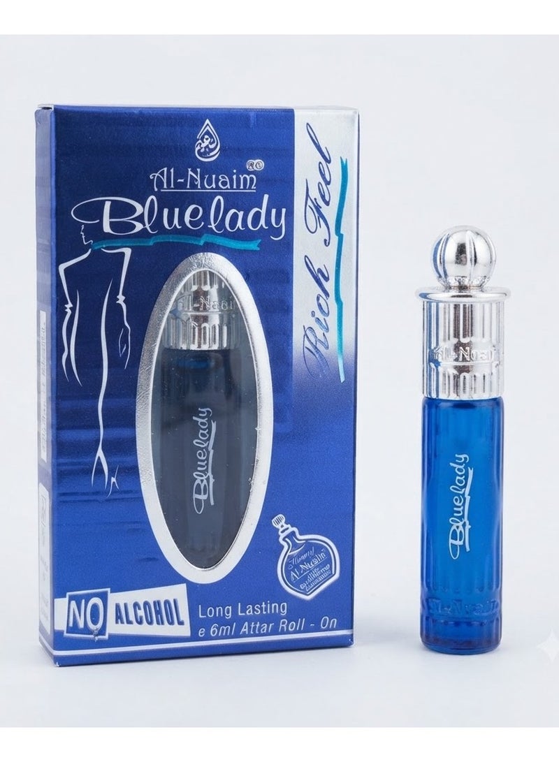 Al Nuaim Al-Nuaim Blue Lady Attar Roll On Perfume Oil 6ml | Alcohol Free Concentrated Ittar for Women | Long Lasting Premium Arabic Floral Fragrance | Pocket Size Roll-On Attar - Image 1