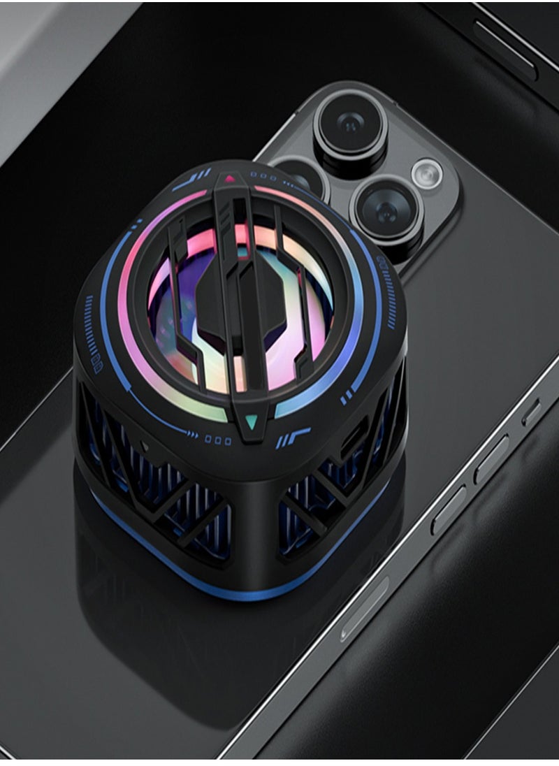 SYOSI Magnetic Cell Phone Cooler Semi Conductor Heatsink Phone Cooling Fan with RBG Larger Cooling Area Super Quiet Rapid Cooling Increase Game Framerate and experience for Phone Tablet IPad Black  - Image 2