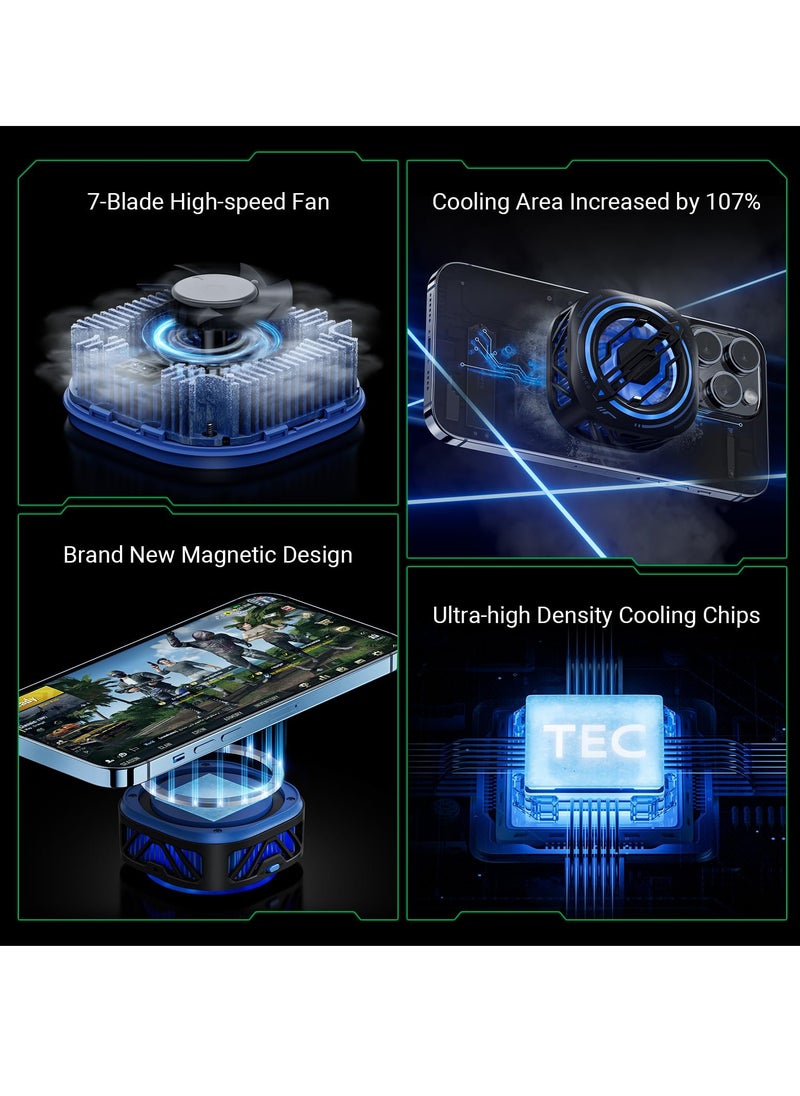 SYOSI Magnetic Cell Phone Cooler Semi Conductor Heatsink Phone Cooling Fan with RBG Larger Cooling Area Super Quiet Rapid Cooling Increase Game Framerate and experience for Phone Tablet IPad Black  - Image 3