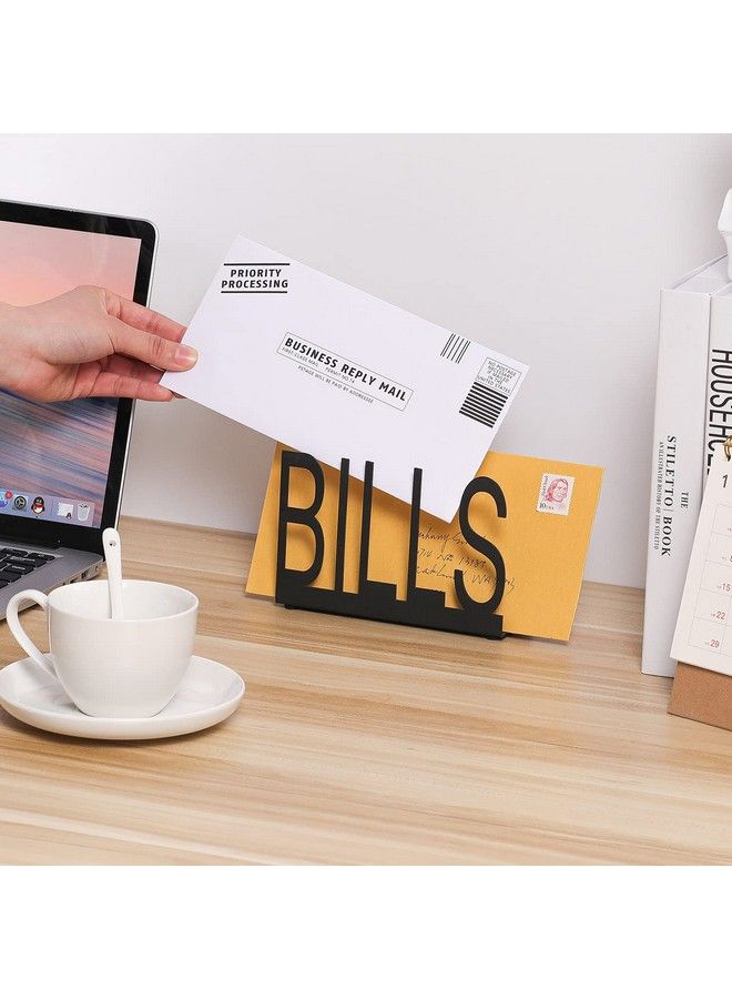 MyGift Black Metal Desktop Mail Sorter Organizer With Bills In Block Cut Out Letter Design - Image 5