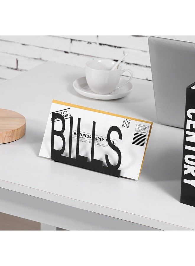 MyGift Black Metal Desktop Mail Sorter Organizer With Bills In Block Cut Out Letter Design - Image 3