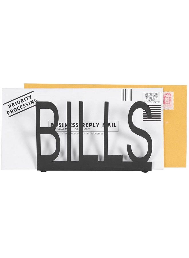 MyGift Black Metal Desktop Mail Sorter Organizer With Bills In Block Cut Out Letter Design - Image 1