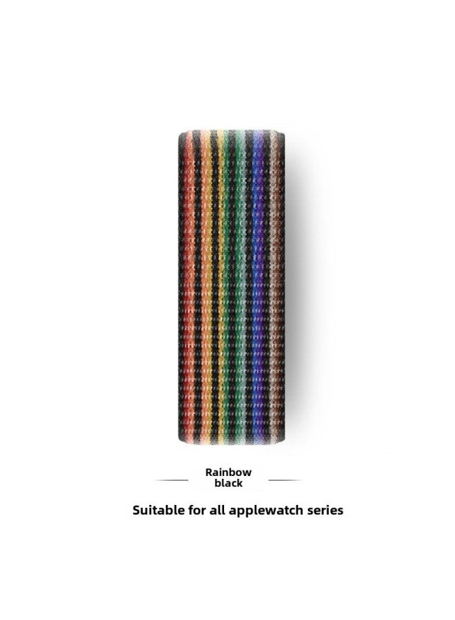 For Apple Watch Applewatch Rainbow Loop Sport Strap Iwatch Nylon Loop Strap-Color:Black Rainbow  - Image 1
