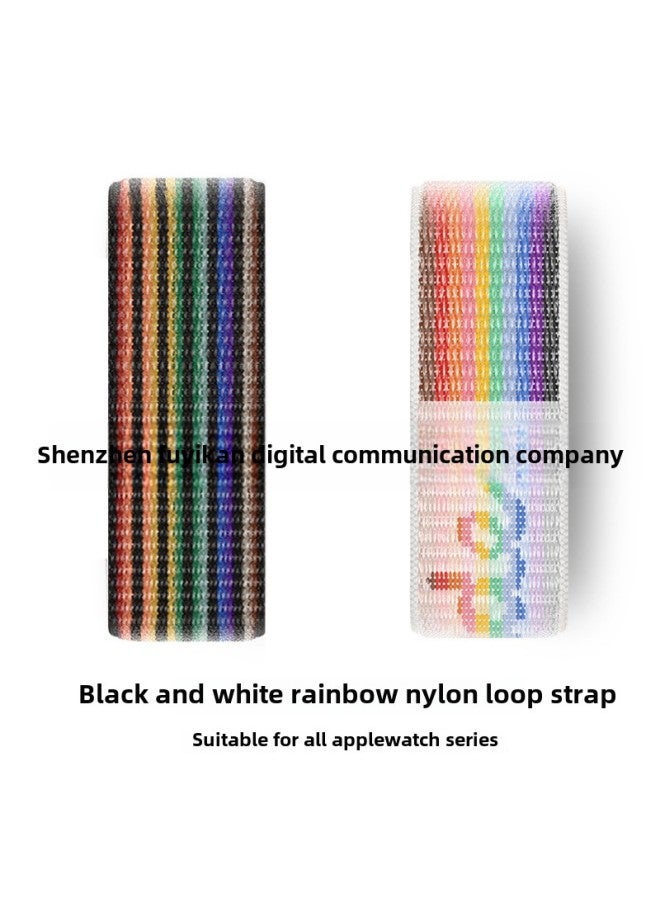 For Apple Watch Applewatch Rainbow Loop Sport Strap Iwatch Nylon Loop Strap-Color:Black Rainbow  - Image 2