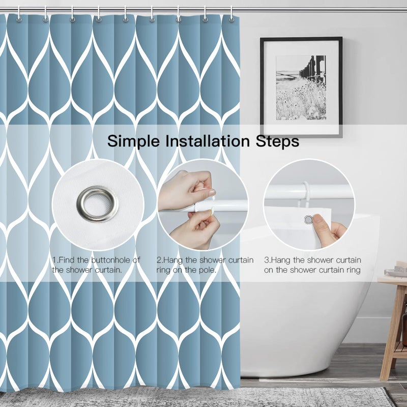 Gelbchu Moonlight Blue Shower Curtain  Waterproof Design and Polyester  Quick-Drying  Weighted Hem  Shower Curtains Set for Bathroom W 72 x H 72  Machine Washable with 12 Plastic Hooks - Image 1