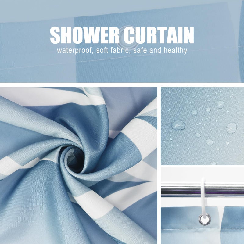 Gelbchu Moonlight Blue Shower Curtain  Waterproof Design and Polyester  Quick-Drying  Weighted Hem  Shower Curtains Set for Bathroom W 72 x H 72  Machine Washable with 12 Plastic Hooks - Image 4