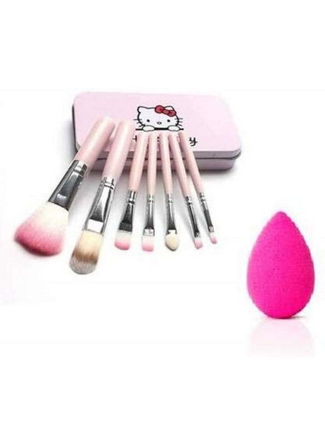 ClubComfort - Kitty Makeup Brush With Pink Makeup Blender (8Pcs) - Image 1