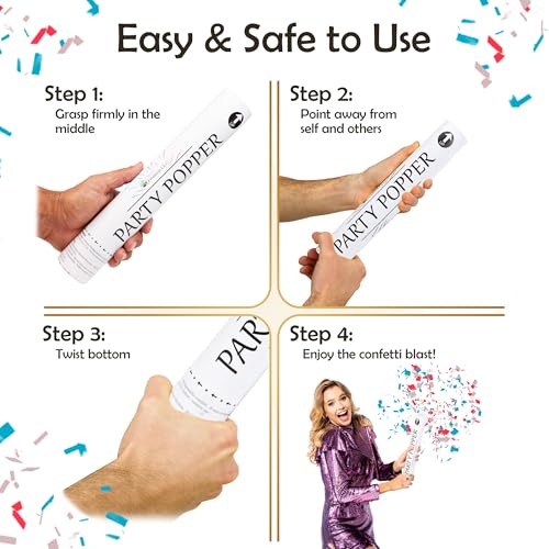 Clover Products LLC Clover Products Confetti Cannons 6-Pack – Biodegradable Red, White & Blue Party Poppers Launch 25 Feet Patriotic Celebration Supplies for 4th of July, Labor day, Parades, and other Events - Image 4