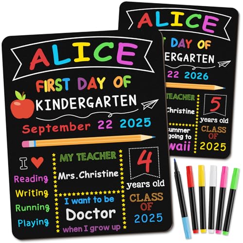 V-Opitos First & Last Day of School Board, 10.3 x 13 Inch Double Sided Back to School Sign for Kids/Girls/Boys, Reusable Wooden 1st Day of Preschool/Kindergarten Chalkboard - Image 1