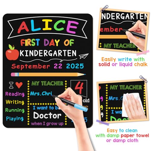 V-Opitos First & Last Day of School Board, 10.3 x 13 Inch Double Sided Back to School Sign for Kids/Girls/Boys, Reusable Wooden 1st Day of Preschool/Kindergarten Chalkboard - Image 3
