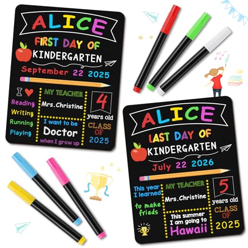 V-Opitos First & Last Day of School Board, 10.3 x 13 Inch Double Sided Back to School Sign for Kids/Girls/Boys, Reusable Wooden 1st Day of Preschool/Kindergarten Chalkboard - Image 4