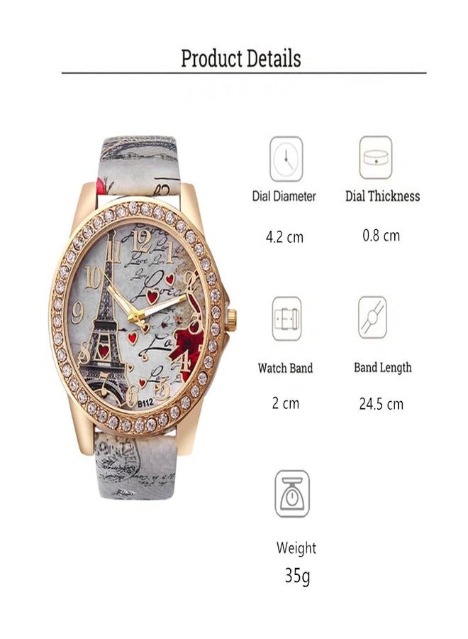 CdyBox Wholesale PU Leather Strap Watch Mother Day Gift Bling Rhinestone Accented Eiffel Tower Ladies Women Watches (Gray) - Image 2