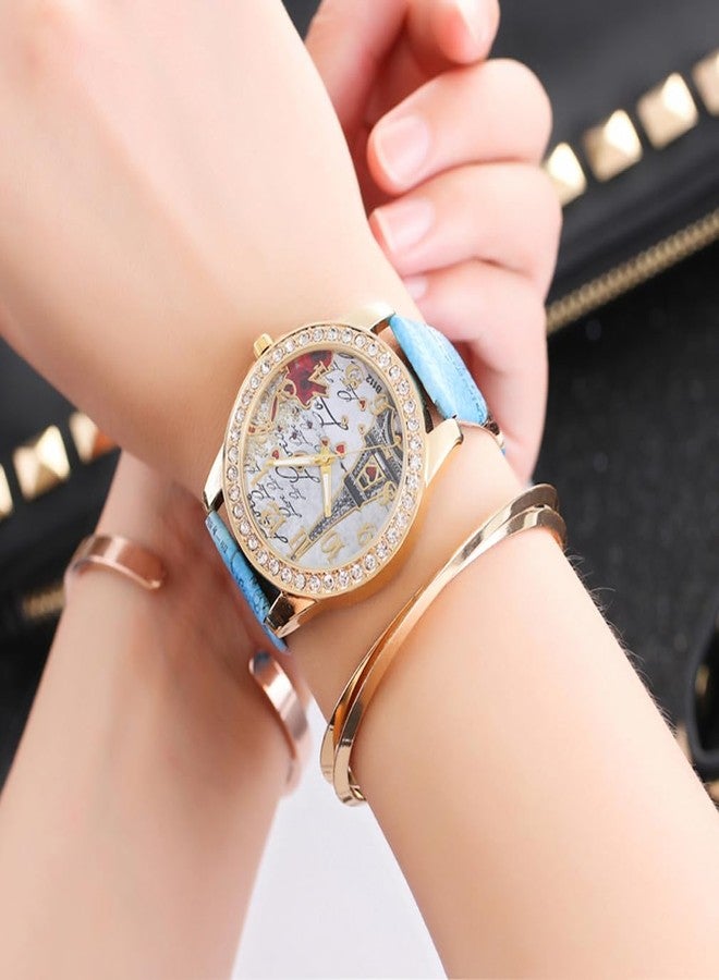 CdyBox Wholesale PU Leather Strap Watch Mother Day Gift Bling Rhinestone Accented Eiffel Tower Ladies Women Watches (Gray) - Image 3