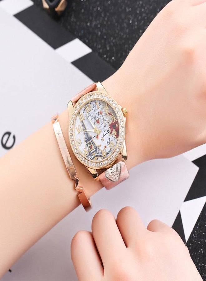CdyBox Wholesale PU Leather Strap Watch Mother Day Gift Bling Rhinestone Accented Eiffel Tower Ladies Women Watches (Gray) - Image 5