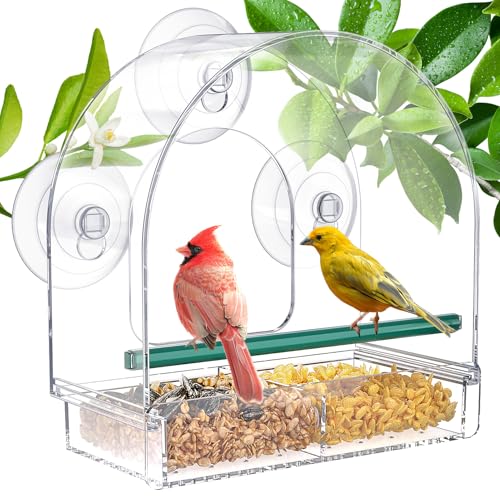 SUNALLY Window Bird Feeder for Outdoors Clear Feeders Window Mounted with Strong Suction Cups Fummingbird Feeder for Viewing Inside Oriole Finch Bird Watching for Cats Elderly Kids - Image 1