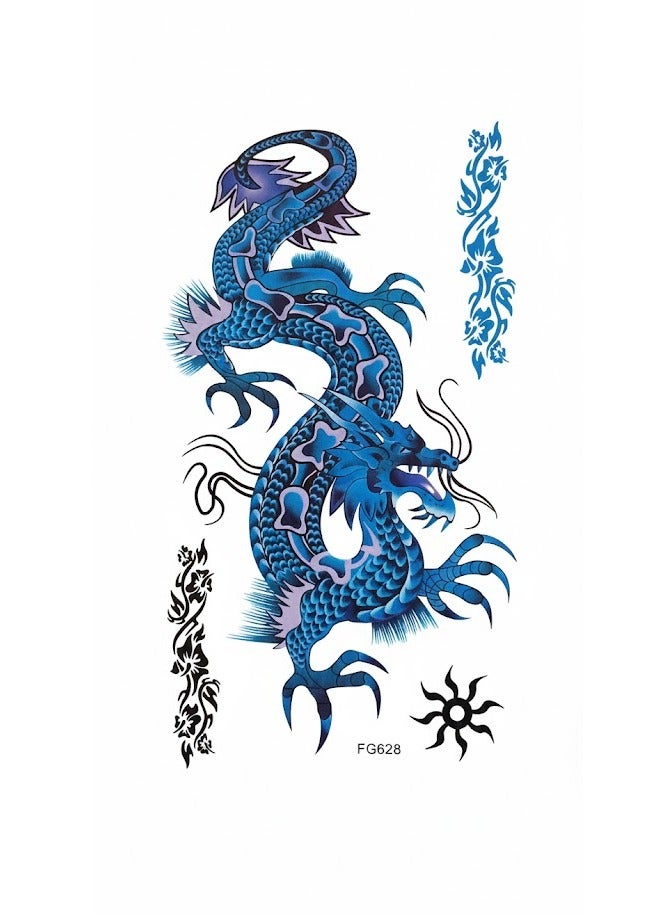 تاتو مؤقت بتصميم تنين أزرق جميل وجذاب. - Image 1