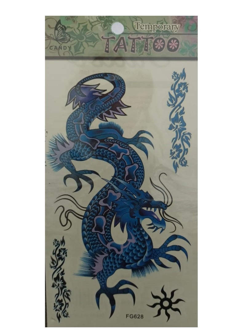 تاتو مؤقت بتصميم تنين أزرق جميل وجذاب. - Image 2