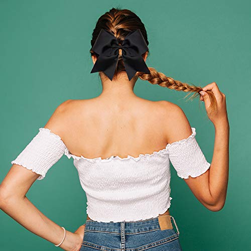 Oaoleer 16PCS 8" Large Cheer Hair Bows Ponytail Holder Elastic Band Handmade for Cheerleading Teen Girls College Sports (Black, 1 Count (Pack of 16)) - Image 2