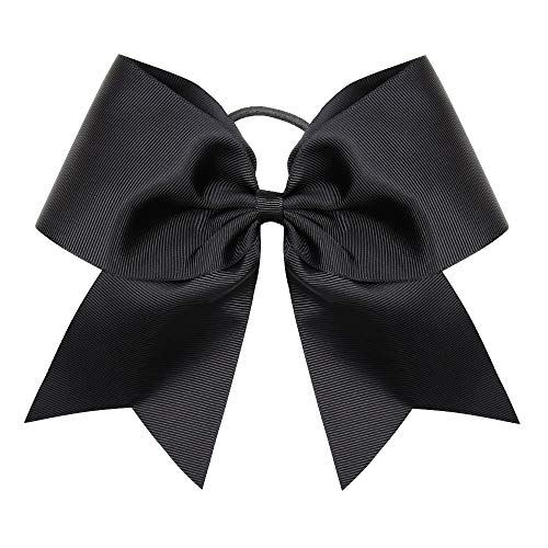 Oaoleer 16PCS 8" Large Cheer Hair Bows Ponytail Holder Elastic Band Handmade for Cheerleading Teen Girls College Sports (Black, 1 Count (Pack of 16)) - Image 3