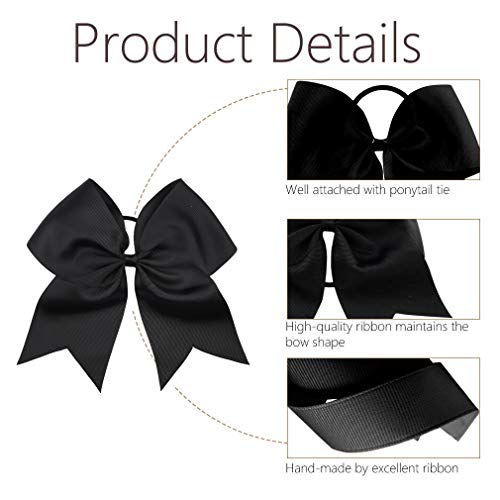 Oaoleer 16PCS 8" Large Cheer Hair Bows Ponytail Holder Elastic Band Handmade for Cheerleading Teen Girls College Sports (Black, 1 Count (Pack of 16)) - Image 4