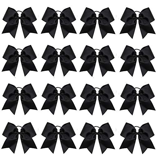 Oaoleer 16PCS 8" Large Cheer Hair Bows Ponytail Holder Elastic Band Handmade for Cheerleading Teen Girls College Sports (Black, 1 Count (Pack of 16)) - Image 1