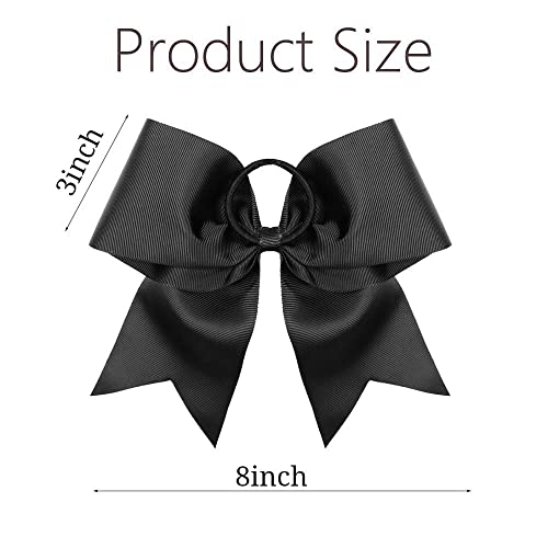Oaoleer 16PCS 8" Large Cheer Hair Bows Ponytail Holder Elastic Band Handmade for Cheerleading Teen Girls College Sports (Black, 1 Count (Pack of 16)) - Image 5