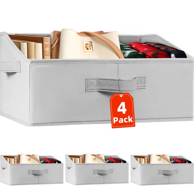 Criusia Closet Organizers Bins 4 Pack - Large Collapsible Shelf Organizer with Handles - Fabric Trapezoid Home Organization and Storage Baskets for Organizing Clothes Toy Blanket Towel Purse Hats - Image 1