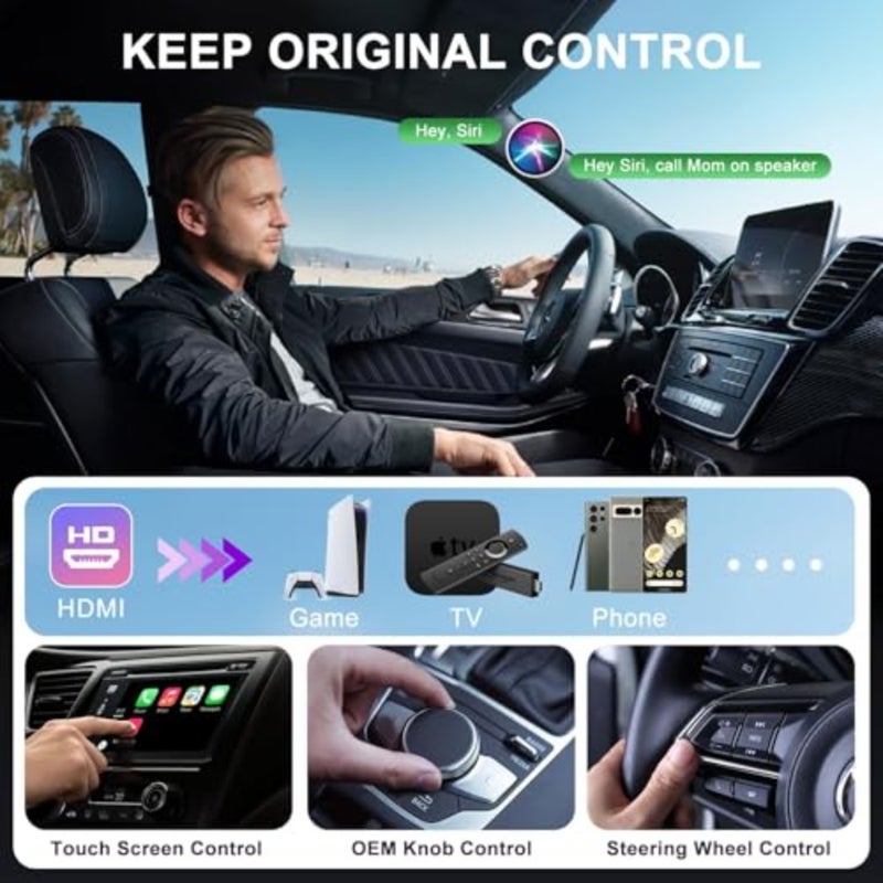 محول CarPlay اللاسلكي للأنظمة السلكية في المصنع، التوصيل والتشغيل بمنفذ HDMI، متوافق مع مركبات CarPlay 2016+ وأجهزة iPhone iOS 10+، يدعم Fire TV - Image 4