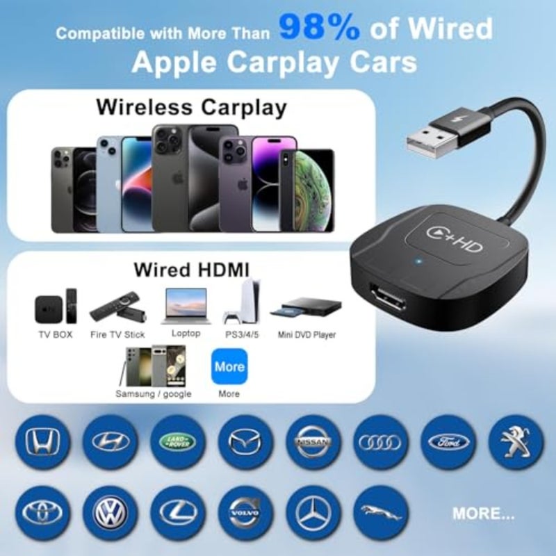 محول CarPlay اللاسلكي للأنظمة السلكية في المصنع، التوصيل والتشغيل بمنفذ HDMI، متوافق مع مركبات CarPlay 2016+ وأجهزة iPhone iOS 10+، يدعم Fire TV - Image 5