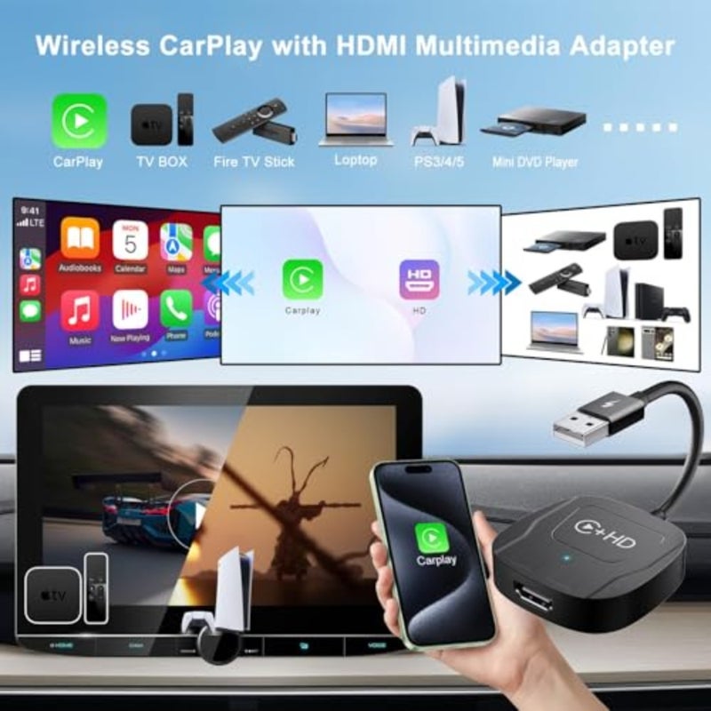 محول CarPlay اللاسلكي للأنظمة السلكية في المصنع، التوصيل والتشغيل بمنفذ HDMI، متوافق مع مركبات CarPlay 2016+ وأجهزة iPhone iOS 10+، يدعم Fire TV - Image 2