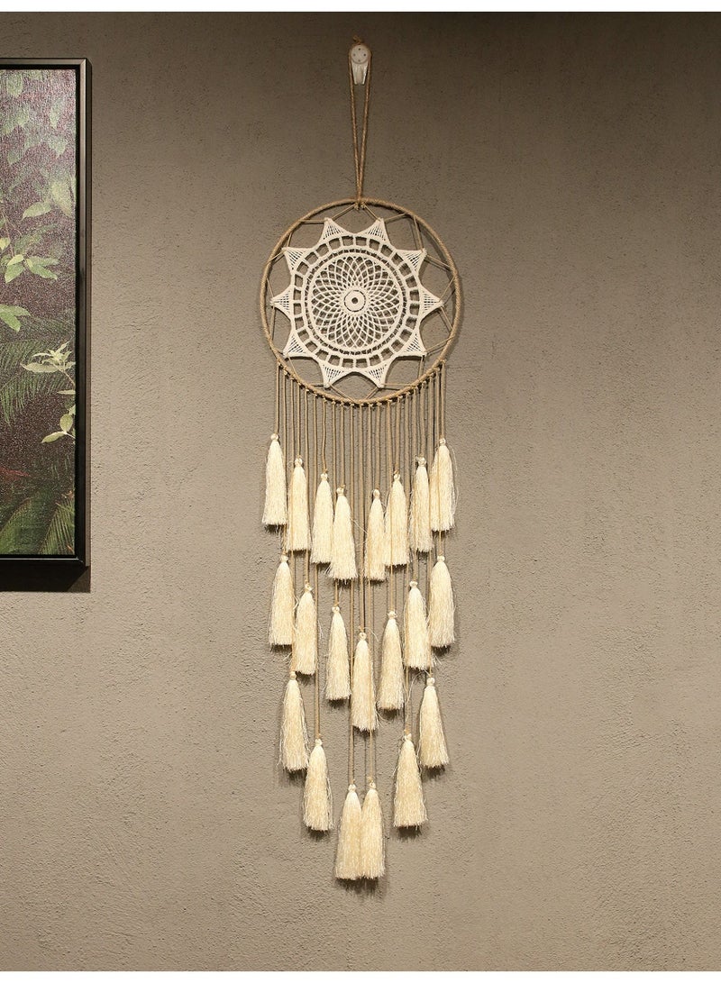 Ayana Casa Macramé Dreamcatcher Wall Hanging – Handmade Boho Tassel Woven Ornament with Wood Beads for Bedroom Living Room Home Décor - Image 2