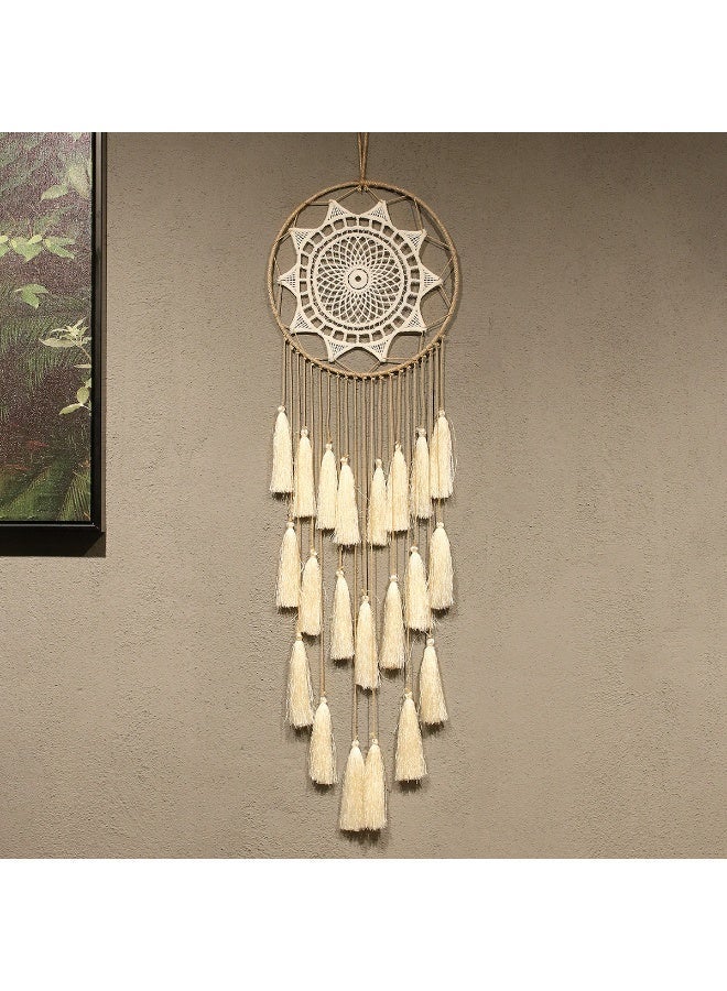 Ayana Casa Macramé Dreamcatcher Wall Hanging – Handmade Boho Tassel Woven Ornament with Wood Beads for Bedroom Living Room Home Décor - Image 3