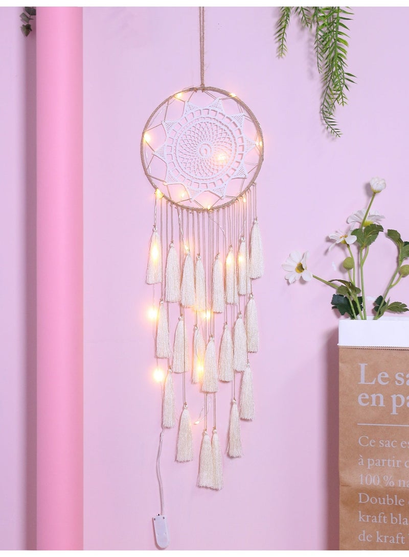 Ayana Casa Macramé Dreamcatcher Wall Hanging – Handmade Boho Tassel Woven Ornament with Wood Beads for Bedroom Living Room Home Décor - Image 1